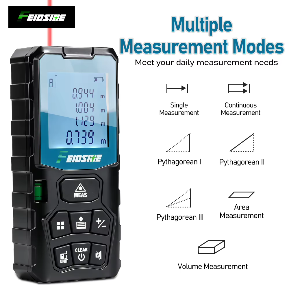 FEIDSIDE Télémètre laser multifonctionnel à lumière rouge 50M & 120M avec grand écran LCD