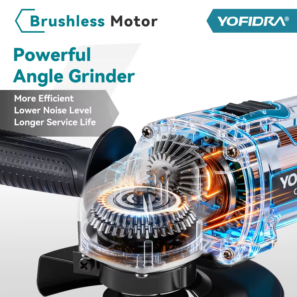 YOFIDRA 125mm meuleuse d'angle sans brosse 4 vitesses rectifieuse sans fil coupe outil électrique pour le travail du bois pour Makita 21V batterie broche
