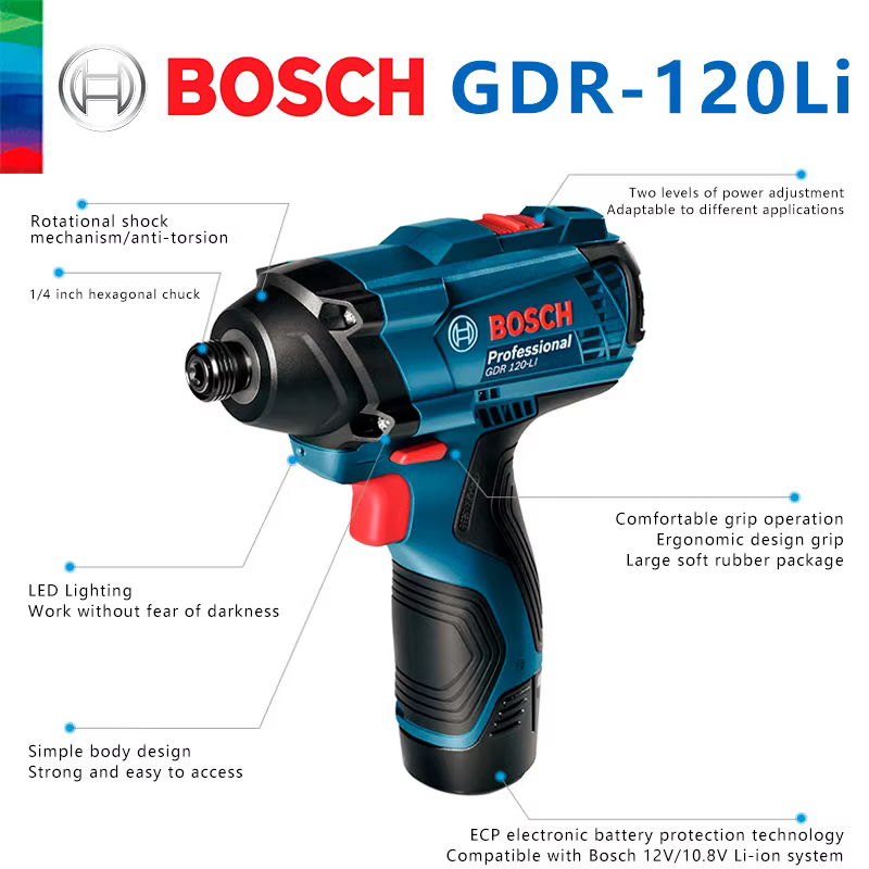 Bosch Original GDR 120-LI clé à chocs sans fil Rechargeable 100Nm pilote tournevis électrique perceuse à percussion