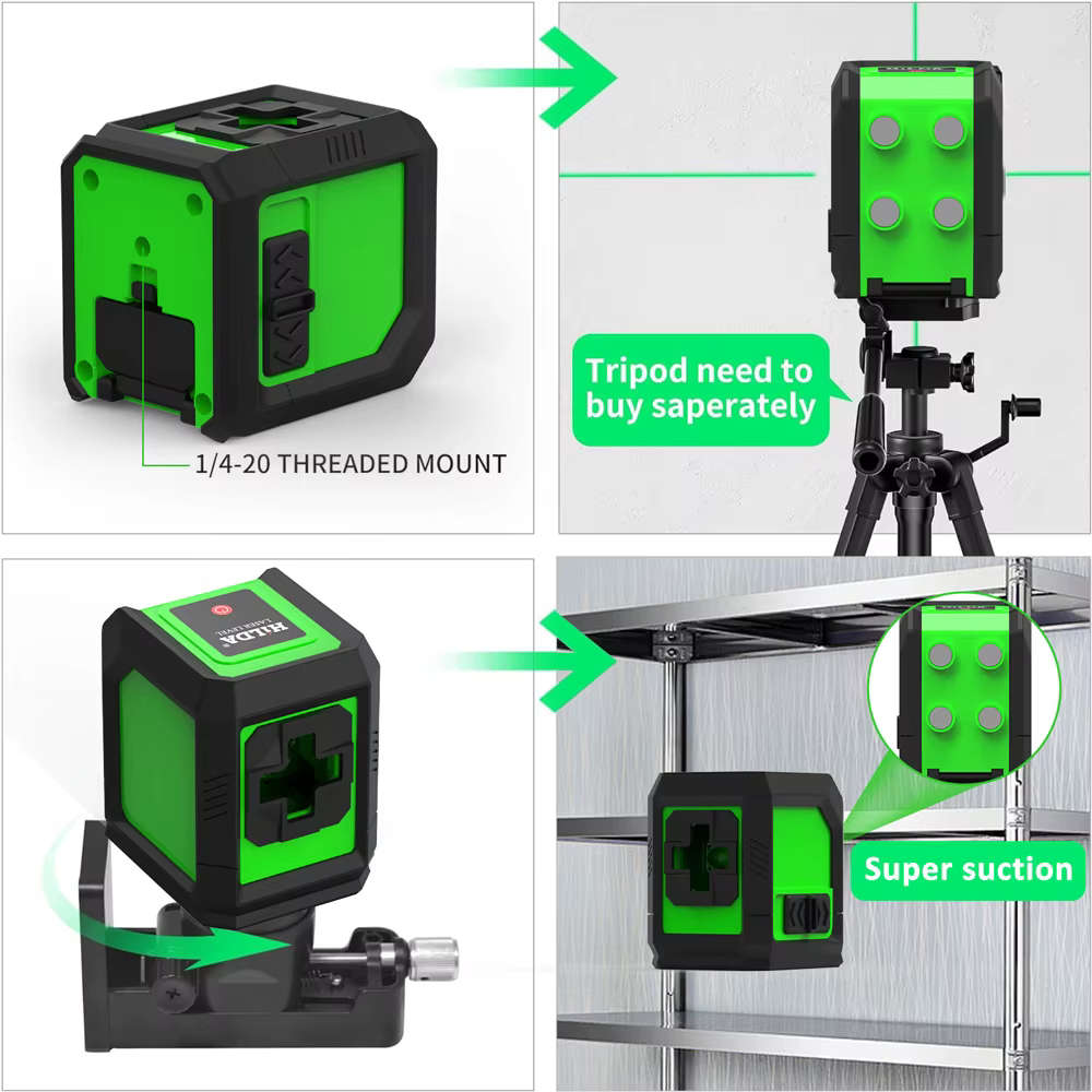 HILDA niveau Laser Instrument Laser vert à 2 lignes avec niveau mural magnétique Portable Support provincial Instrument Laser croisé