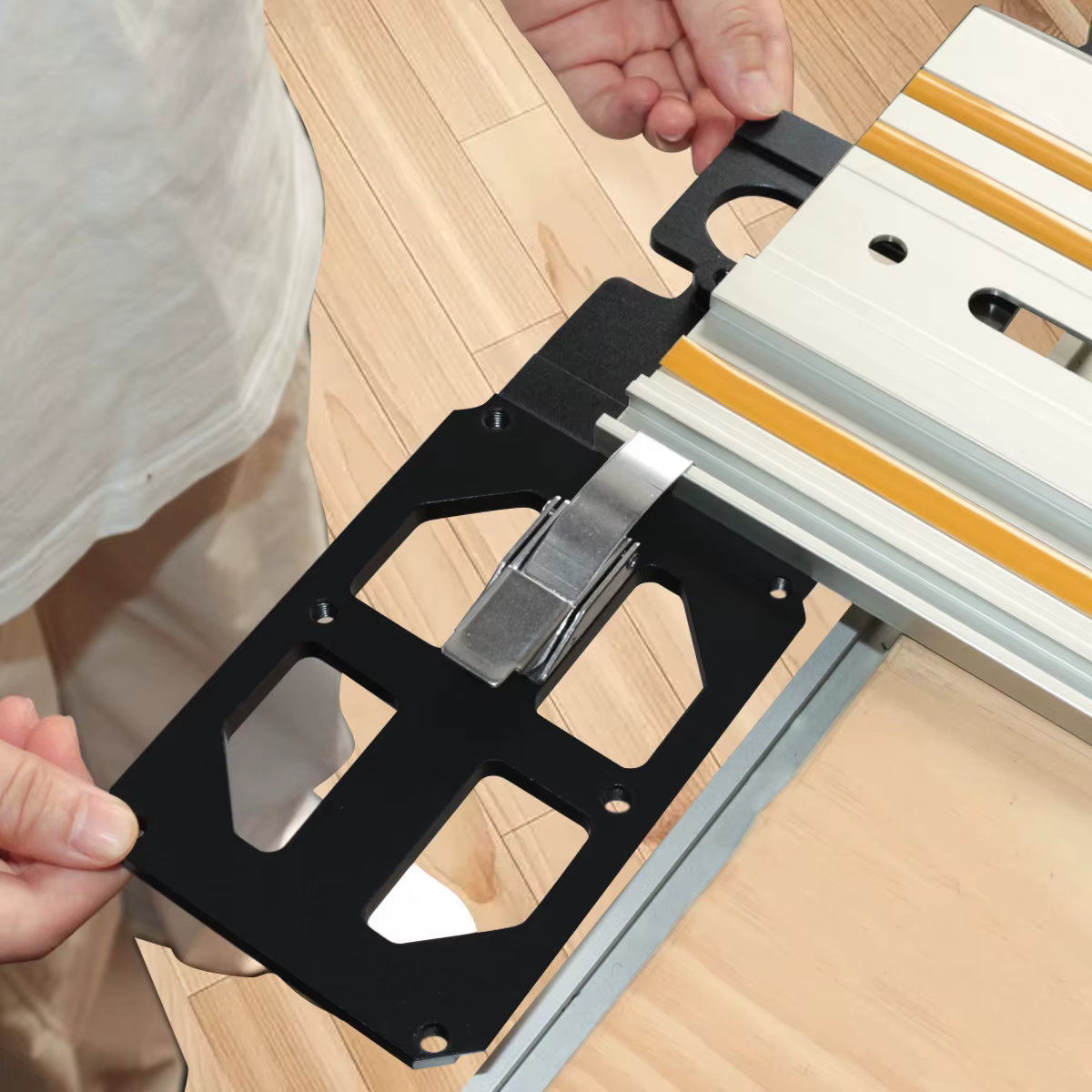 Arrêt d'angle de rail de guidage de scie circulaire carrée de scie sur rail avec support de bord, 90 ° Angle droit, compatible avec Festool et Makita