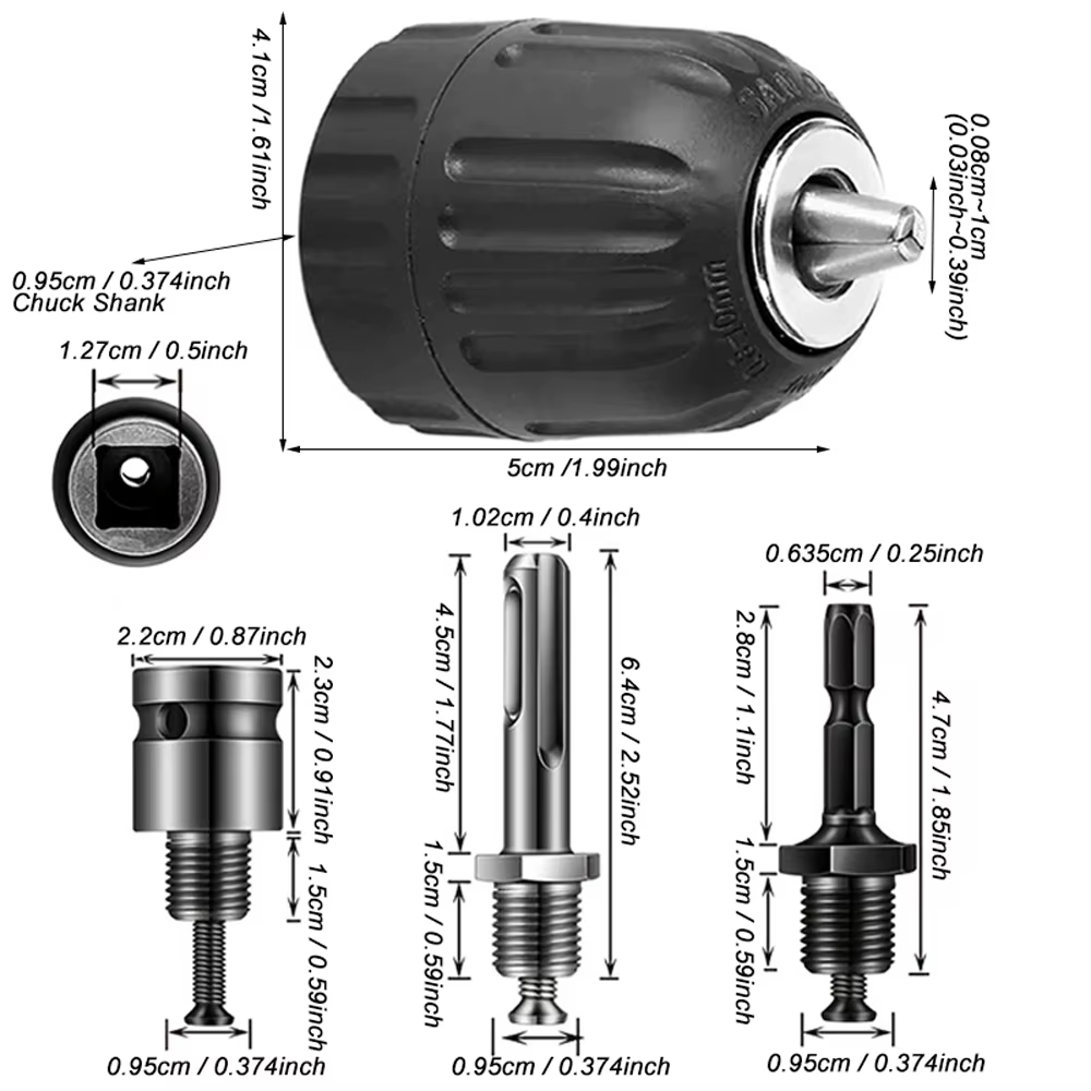 Mandrin de perçage sans clé 0.8-10mm 3/8-24UNF