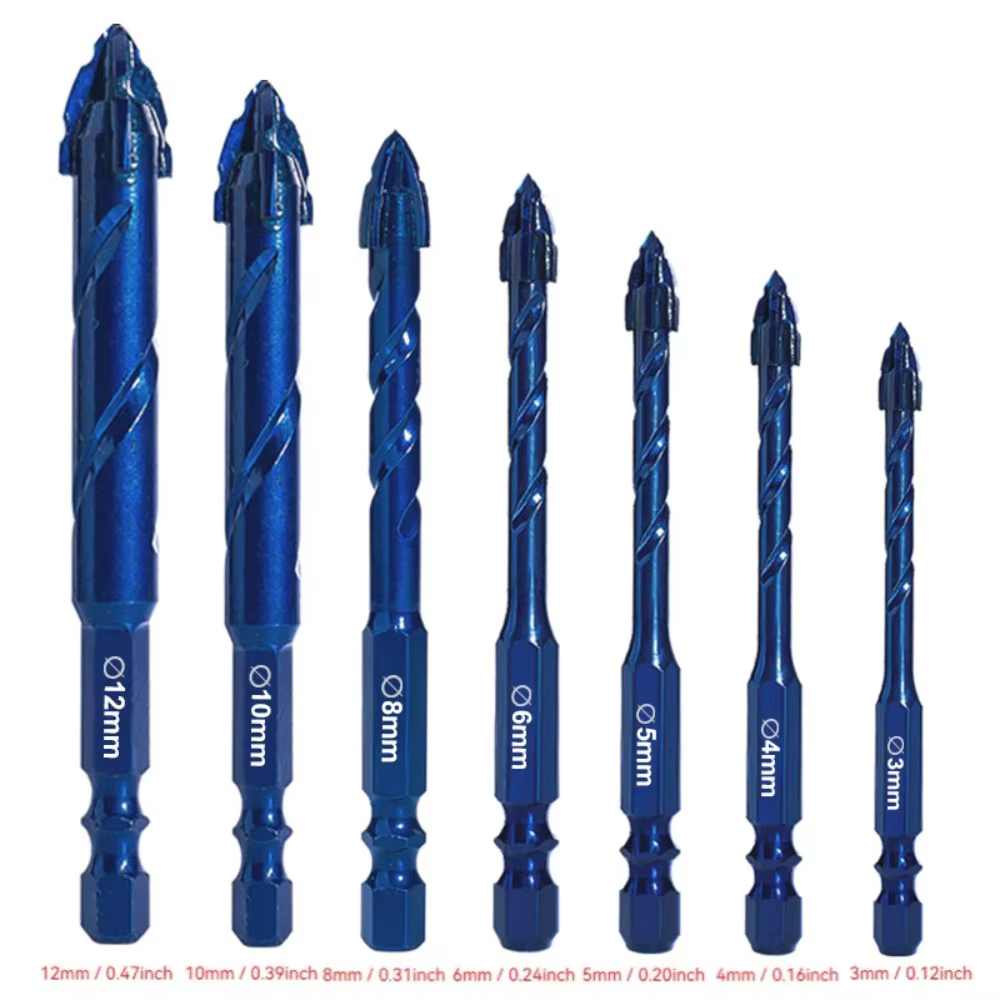 Nouvelle foret excentrique à quatre lames dentelées bleues pour carrelage complet en céramique