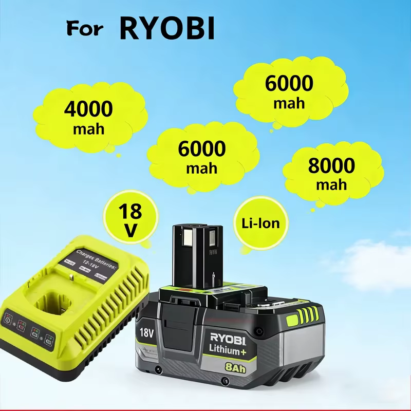 Nouvelle batterie au lithium puissante RYOBI 18V 6.0Ah 8.0Ah P104 P105 P107 P108 P109 à faible autodécharge, compatible avec tous les outils 18V