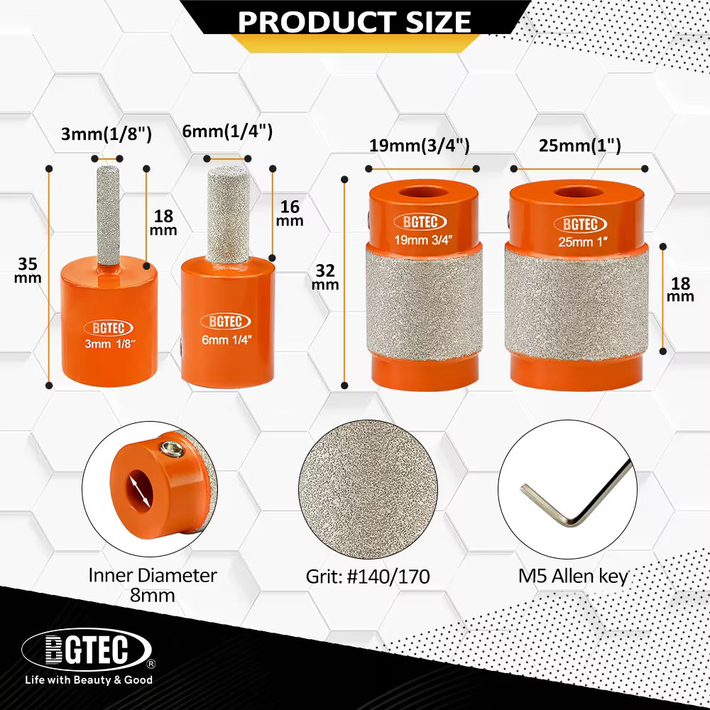 BGTEC 3/6/19/25mm Têtes de meuleuses pour verre