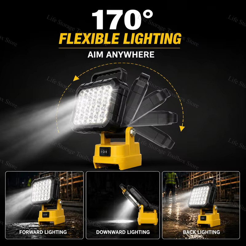 Lanterne de travail LED pour batterie Li-ion Dewalt 18V 20V avec double ports USB