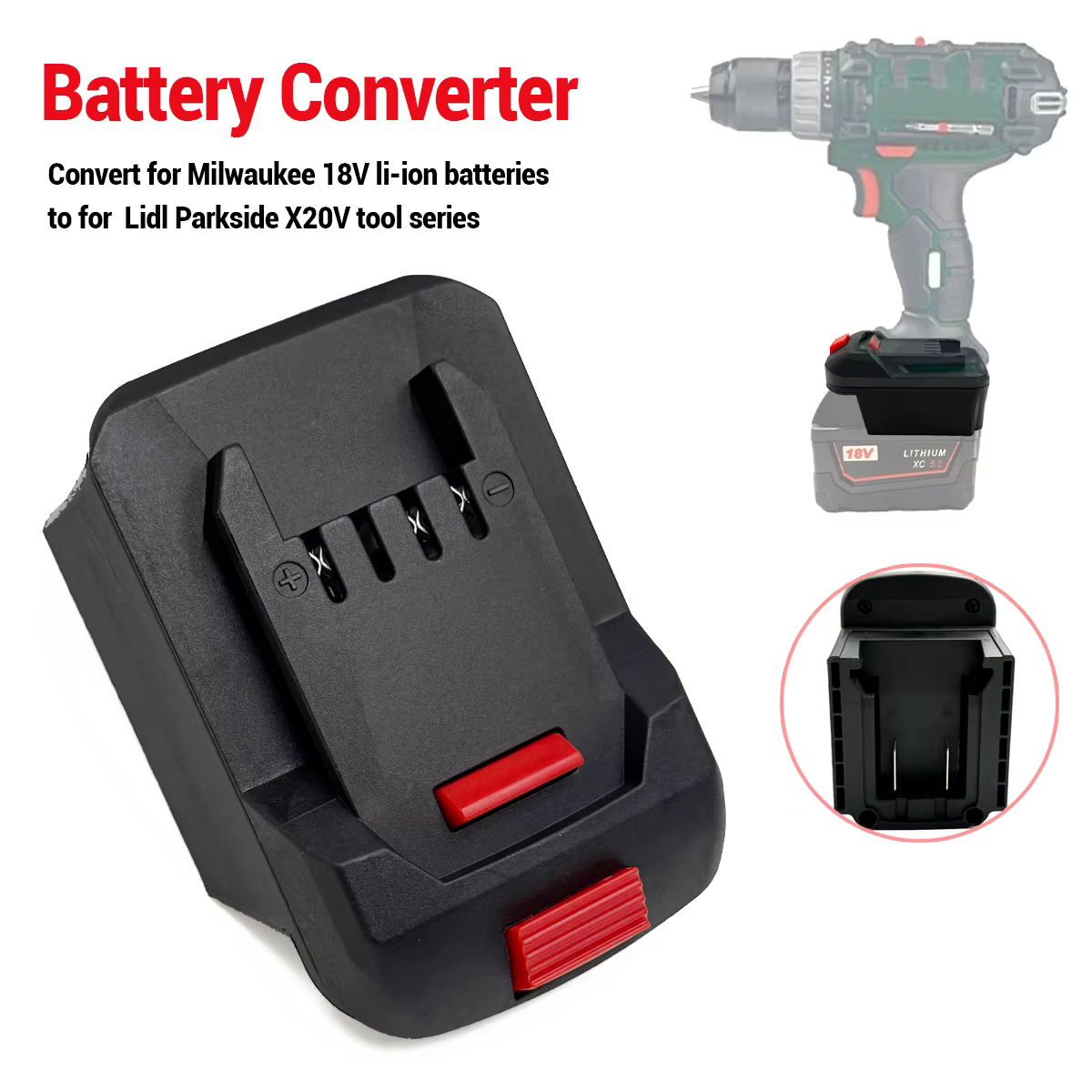 Adaptateur/convertisseur de batterie pour outils Lidl Parkside X20V Li-ion