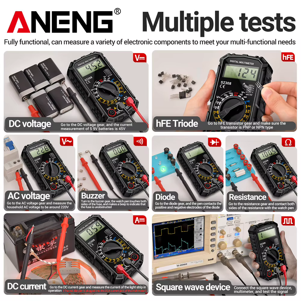 Multimètre numérique ANENG SZ308 1999 points de mesure AC/DC haute précision multifonctionnel pour tension