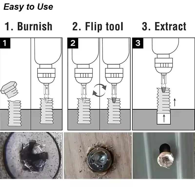 Jeu d'extracteurs de vis et boulons endommagés et cassés
