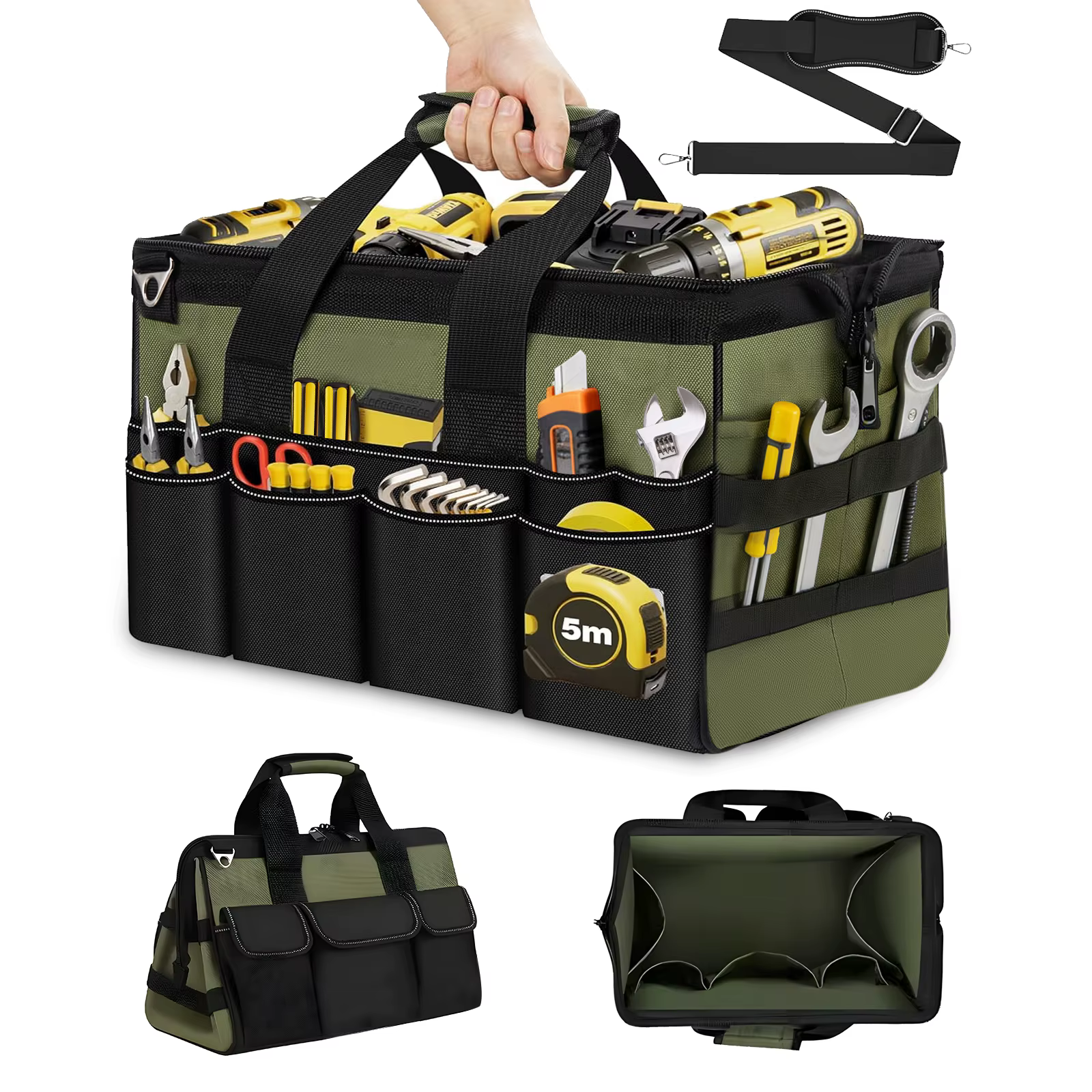 Sac à outils professionnel avec 21 compartiments, rangement d'outils pour électriciens, mécaniciens, artisans, poignées souples, cadeau pour hommes et pères