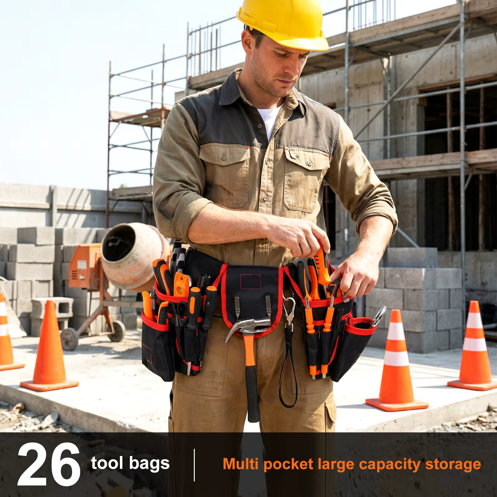 Ceinture porte-outils magnétique réglable multi-poches pour marteau