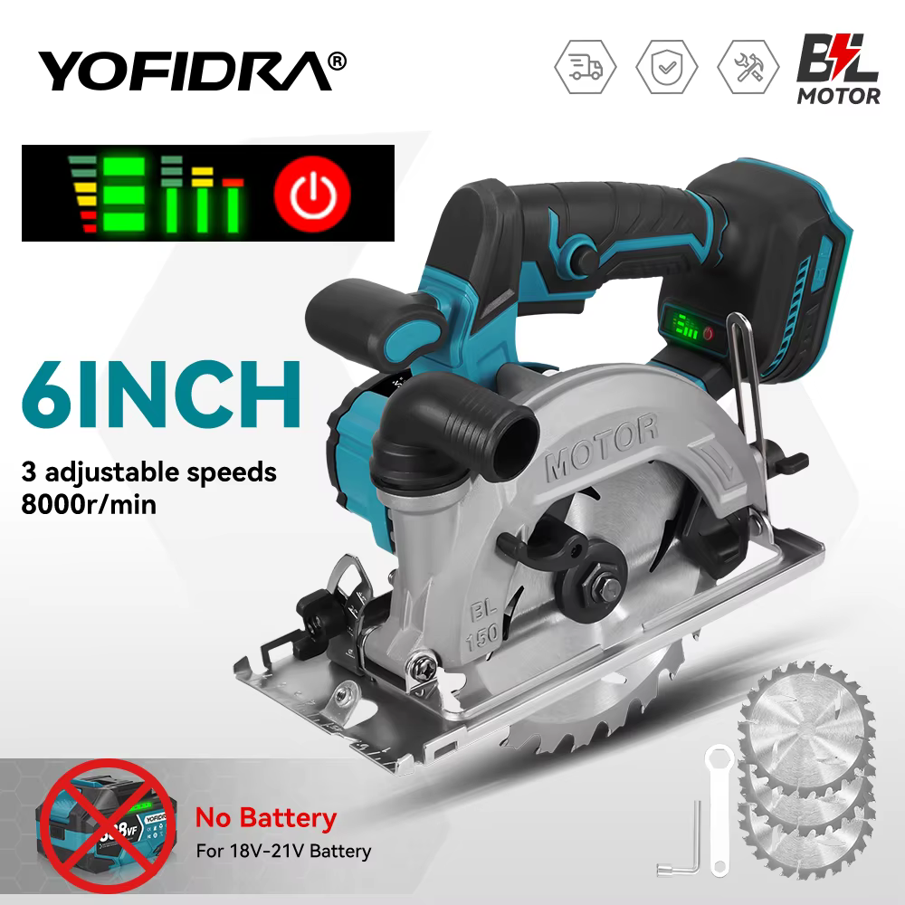 YOFIDRA 150MM scie circulaire électrique sans brosse 6 "sans fil multifonctionnel coupe-bois outil