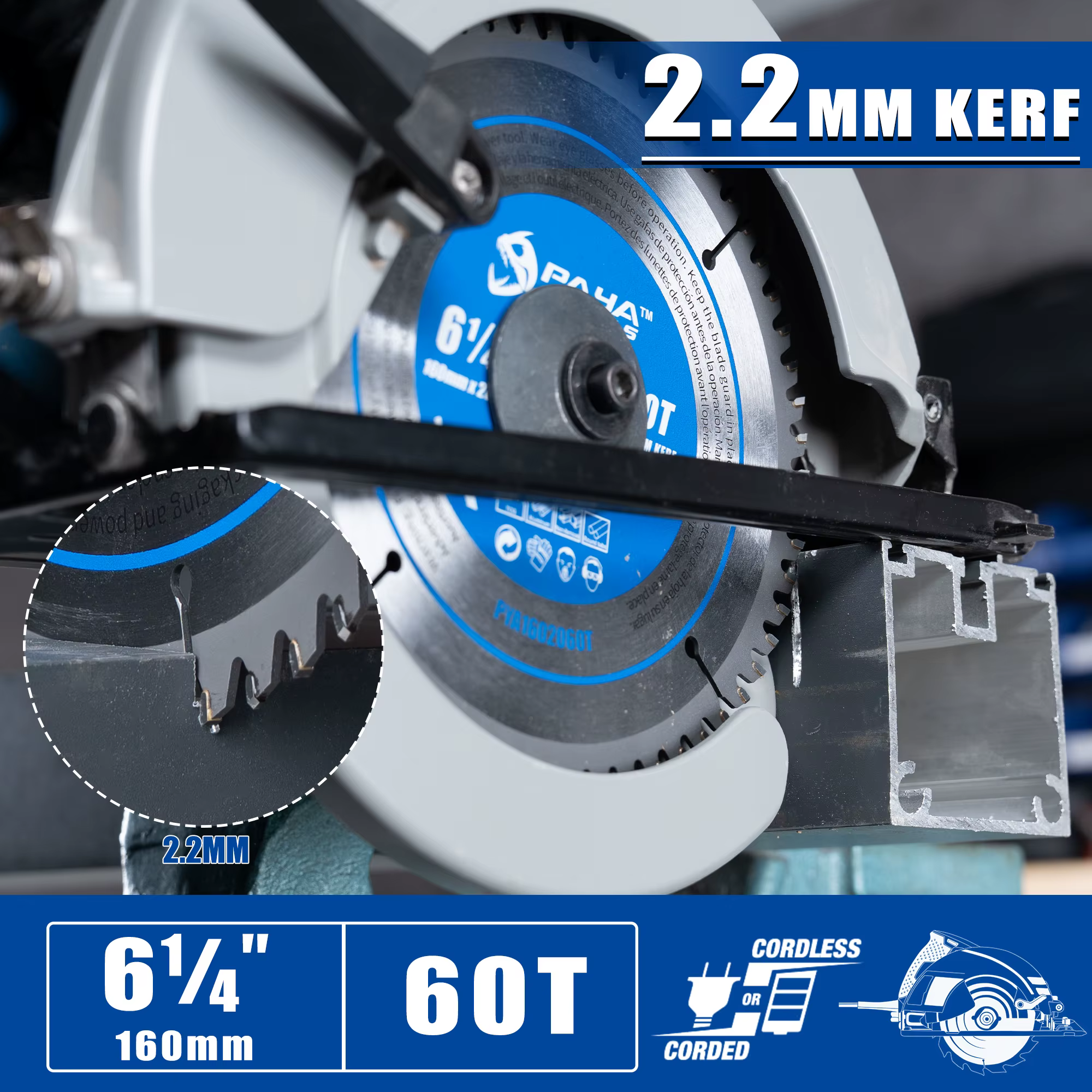 Lame de scie circulaire PAYA 6-1/4" 60T TCG pour la coupe de l'aluminium