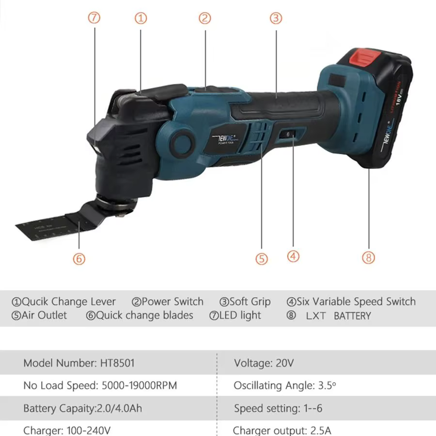 Outil multifonction oscillant anti-vibration sans balais et sans fil
