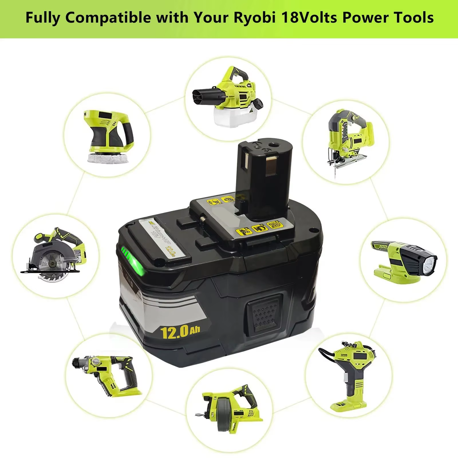 Nouvelle batterie haute performance RYOBI 18V 12.0Ah-15C l-ion adaptée à toutes les séries d'outils électriques P108 RB18L50