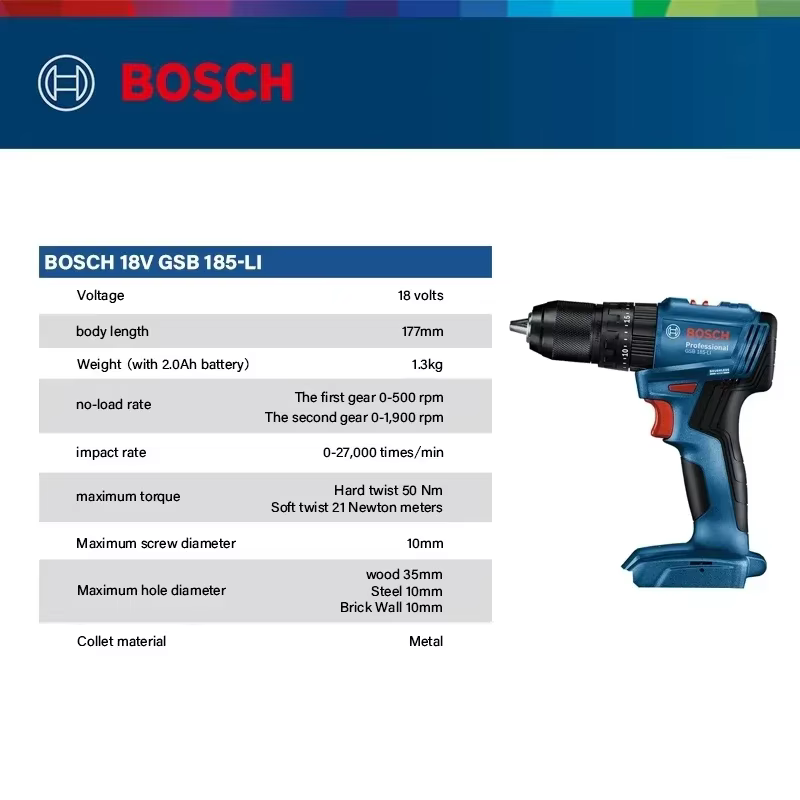 Perceuse à percussion sans fil Bosch GSB 185-LI 18V