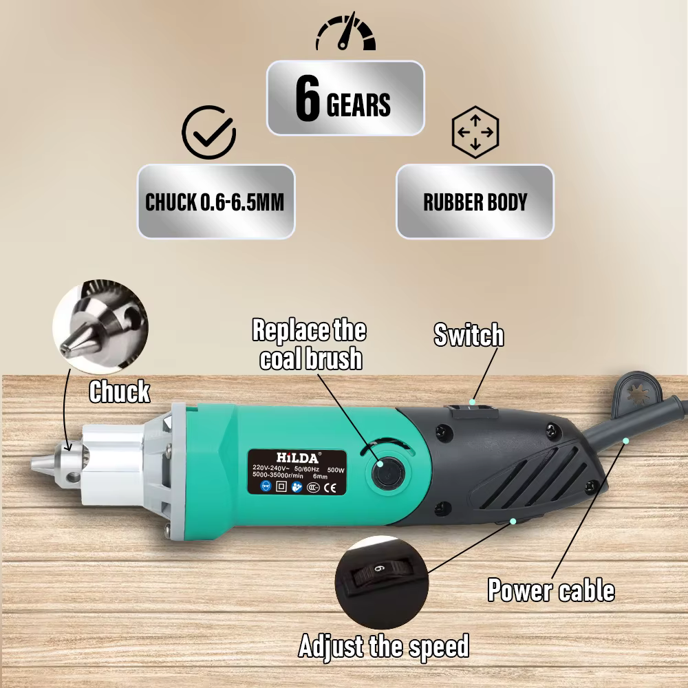 HILDA graveur perceuse électrique Dremel 500W 6 vitesses variables haute puissance vert travail du bois outils rotatifs ensemble meuleuse polissage