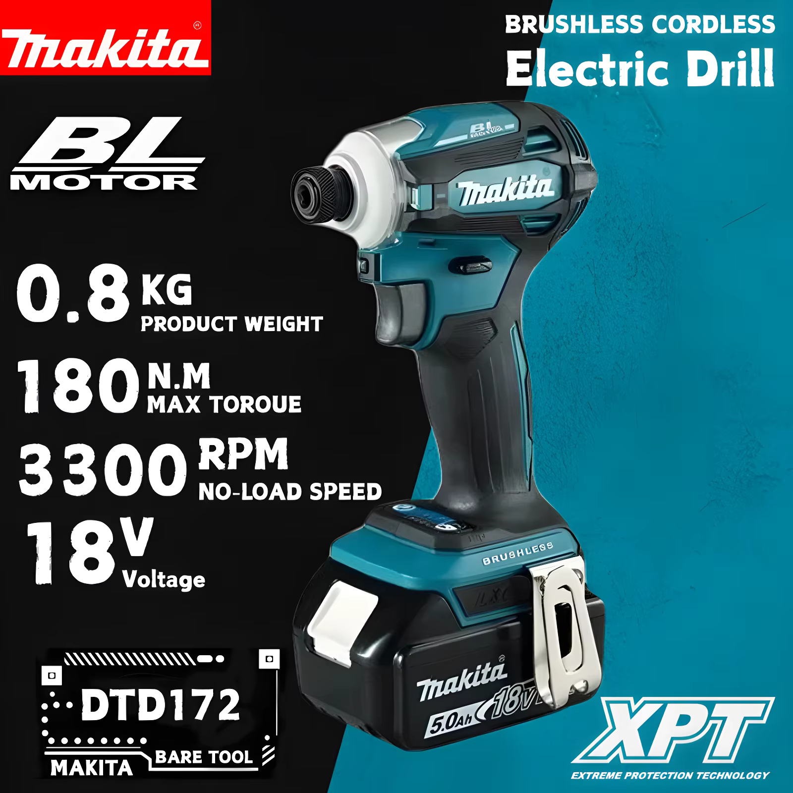 Makita DTD172 18V LXT Perceuse à percussion sans fil sans balais 180 N·m
