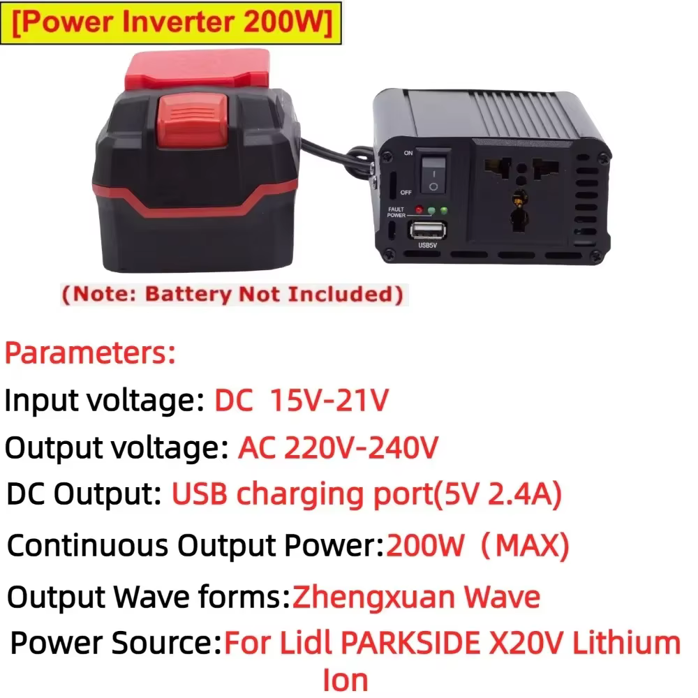 Onduleur de puissance Portable 200W pour batterie Lidl PARKSIDE X20V