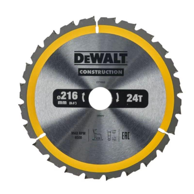 DEWALT DT1952-A9 Lame de scie circulaire en carbure de 216 mm, lame de scie à bois 216x30x24T pour scie circulaire, accessoires pour outils électriques