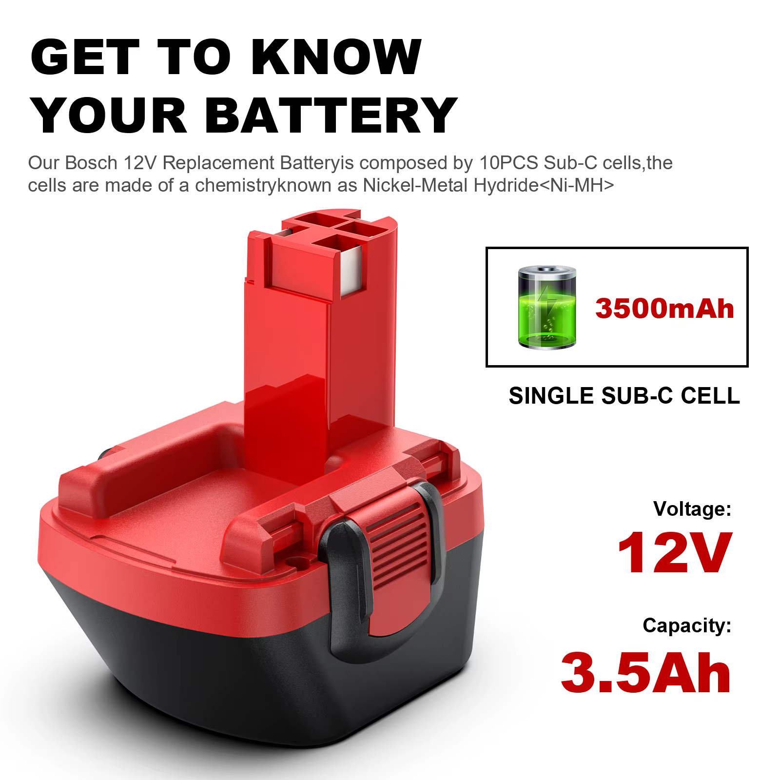 🏆 Batterie 12V 3, 5ah pour perceuse Bosch GSR 12 VE-2