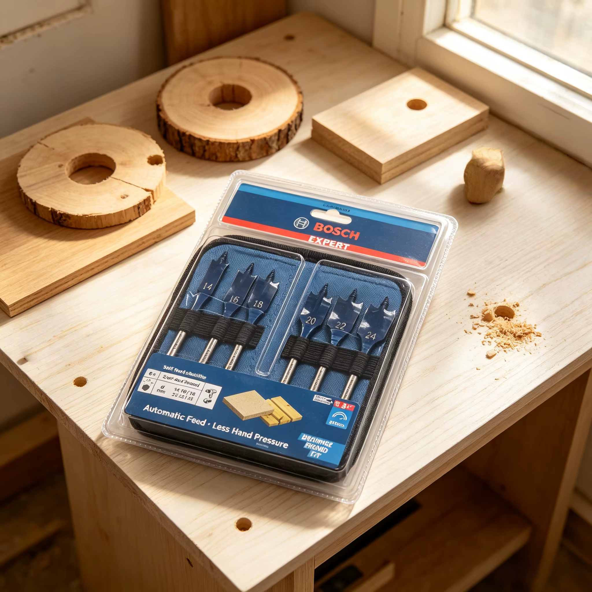 Bosch EXPERT Forets à bois 6 pièces 14/16/18/20/22/24mm Kit d'outils de perçage de trous filetés à alimentation automatique 2608900332