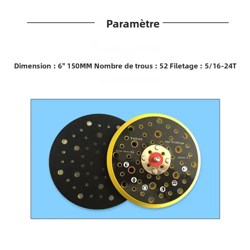 Plateau de support de ponçage multi-trous DA de 6 pouces (52 trous) pour ponceuse orbitale aléatoire et meuleuse