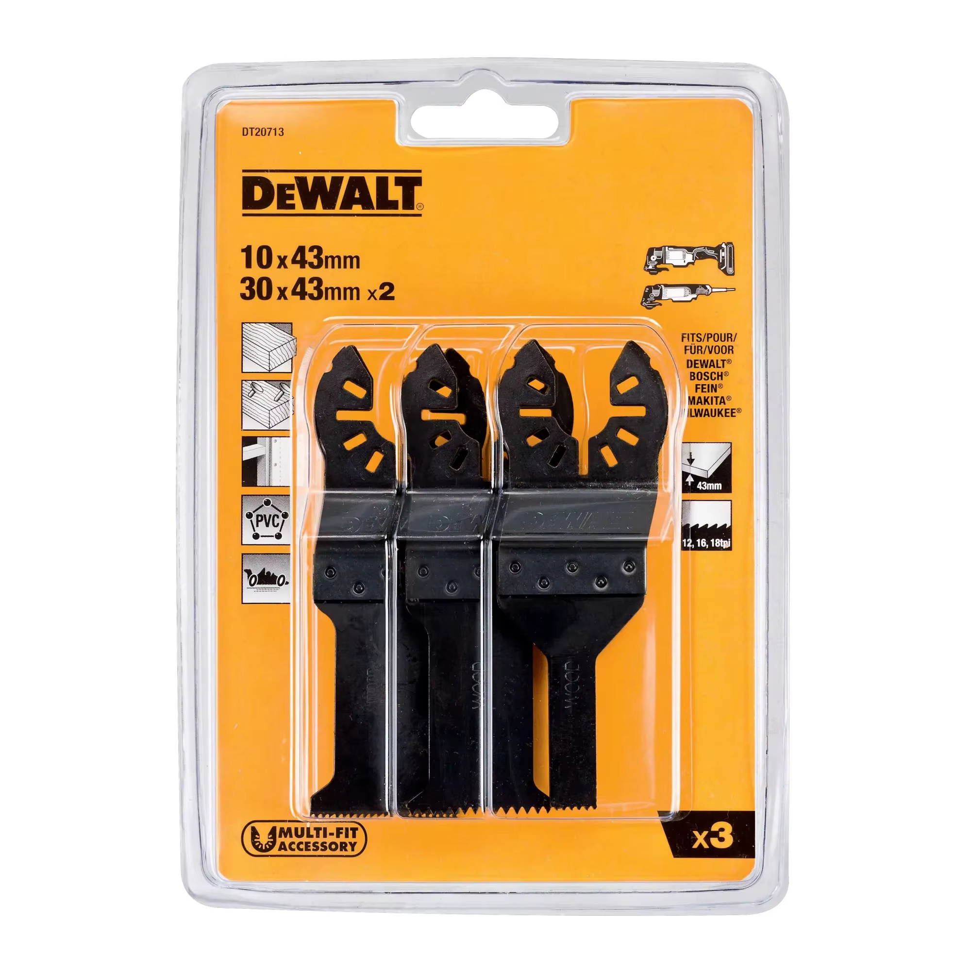 DEWALT DT20713 lame de scie oscillante bois/clous ensemble 3 pièces accessoires d'outils coupes de précision et durée de vie plus longue