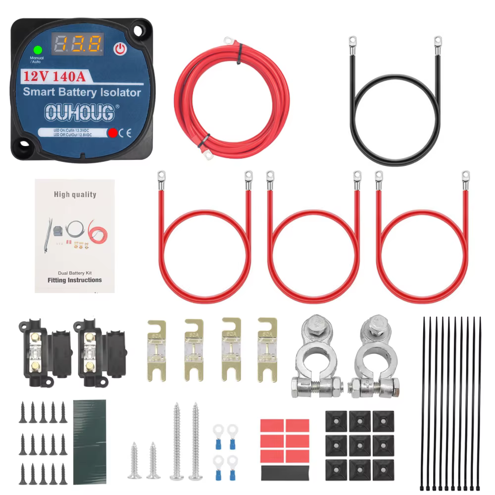 VEVOR Kit de relais de Charge divisé 12V Kit d'isolateur de batterie automatique 12V AMP VSR 110Amp pour voiture camion caravane camping-car Yacht bateaux