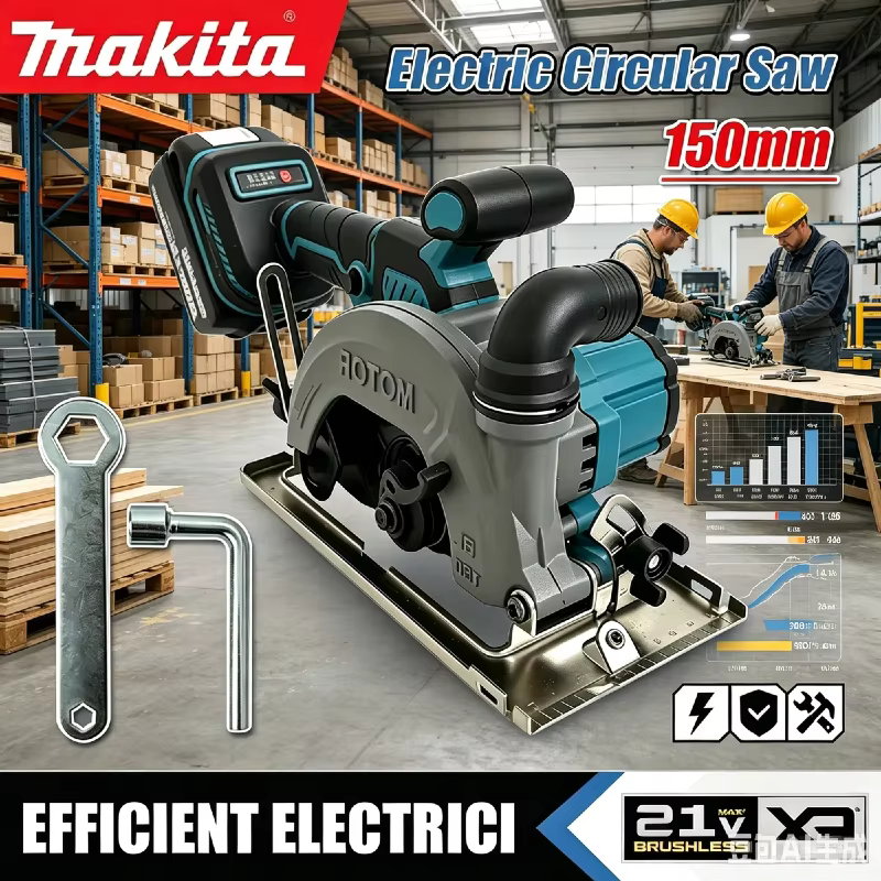 Scie circulaire sans fil Makita 150 mm, lame sans balais, scie électrique portable, coupe bois et métal, pour la construction et la maison, batterie 18 V