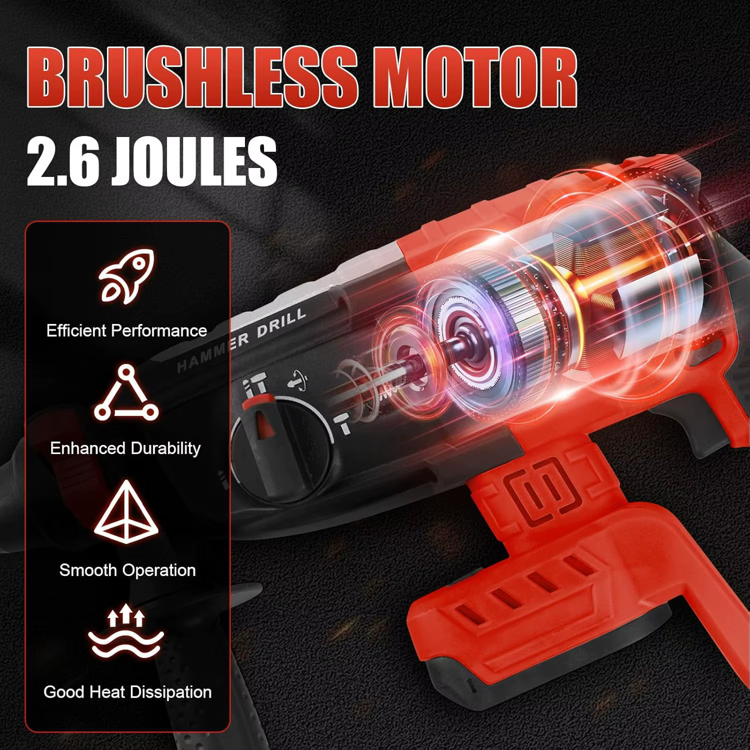 Marteau perforateur rotatif pour perceuse à percussion Milwaukee M18 2.6J avec 4 modes 360° ° Moteur sans balais avec