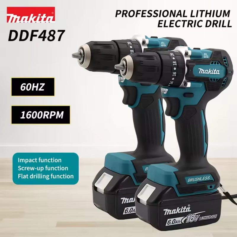 Perceuse à percussion Makita DDF487 10 mm sans balais 18 V lithium-ion rechargeable