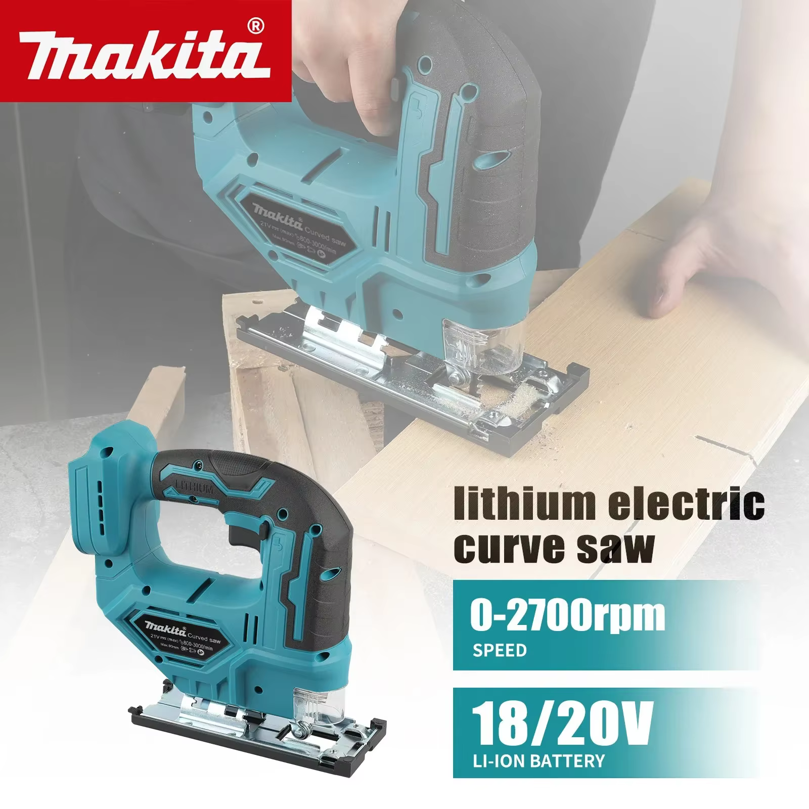 Scie sauteuse électrique Makita DJV182Z 18V sans fil avec poignée en forme de baril et lame