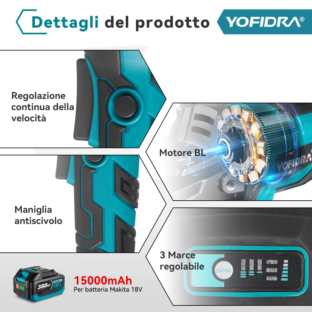 YOFIDRA 125mm meuleuse d'angle électrique sans brosse 3 vitesses polisseuse sans fil coupe outil