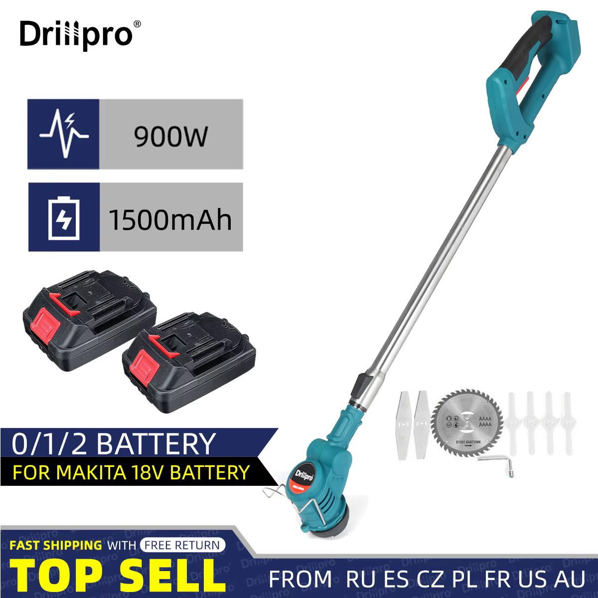 Drillpro-Tondeuse à Gazon Électrique Sans Fil 21V 900W