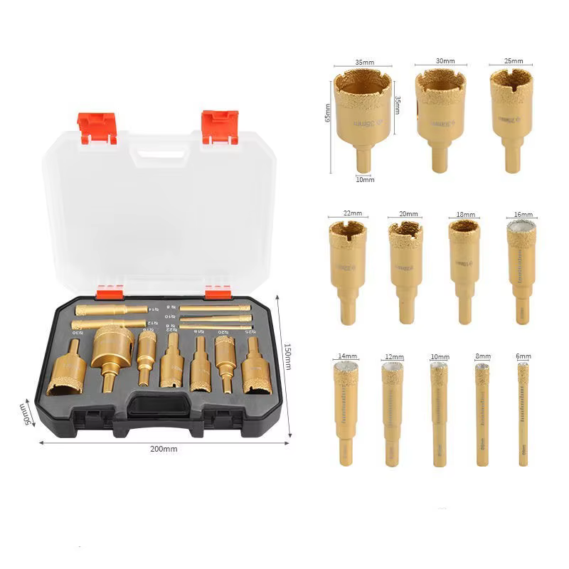 Kit de 12 forets diamantés brasés de 6-35 mm pour meuleuse d'angle, ouvre-trous, pour verre, marbre, granit, céramique, pierre