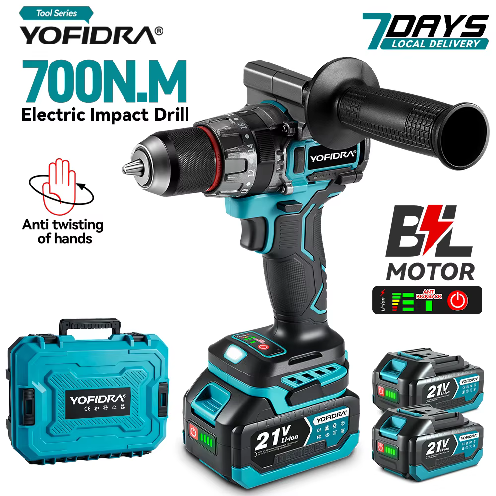 YOFIDRA 700N.M perceuse à percussion électrique sans brosse tournevis sans fil plaques sol travail du bois outil électri