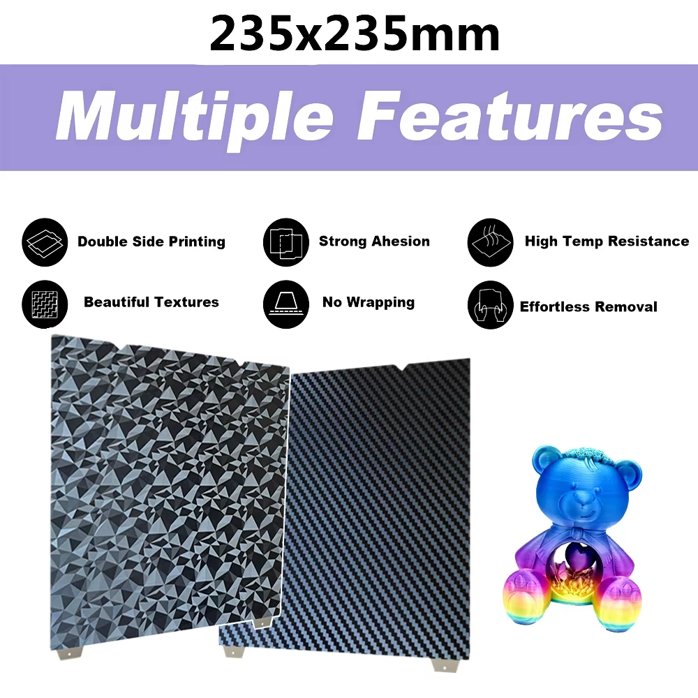 Plaque de construction PEI double face en acier à ressort 235x235mm pour Ender-3 S1 Pro/Ender 3 V3 SE/V3 KE/Ender-5 S1 PEI K1 K1C
