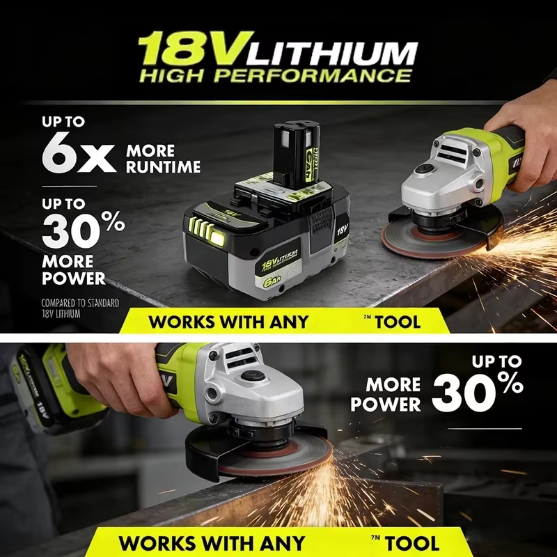Batterie au lithium haute performance RYOBI 18V sans effet mémoire et à faible autodécharge pour tous les outils P104, P107 P108 P109