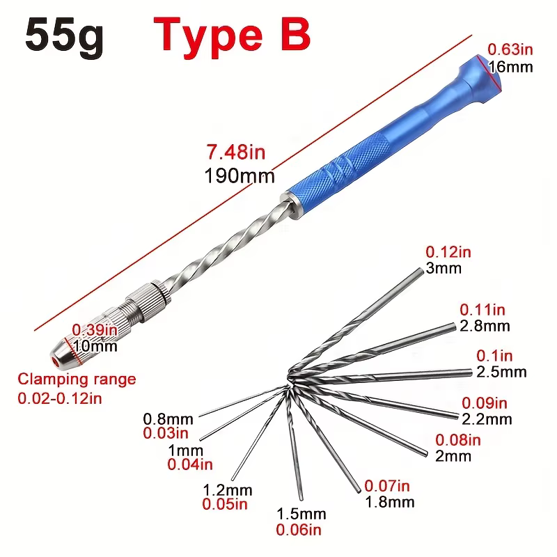 Perceuse hélicoïdale manuelle semi-automatique étendue bleue de 0.5 à 3mm