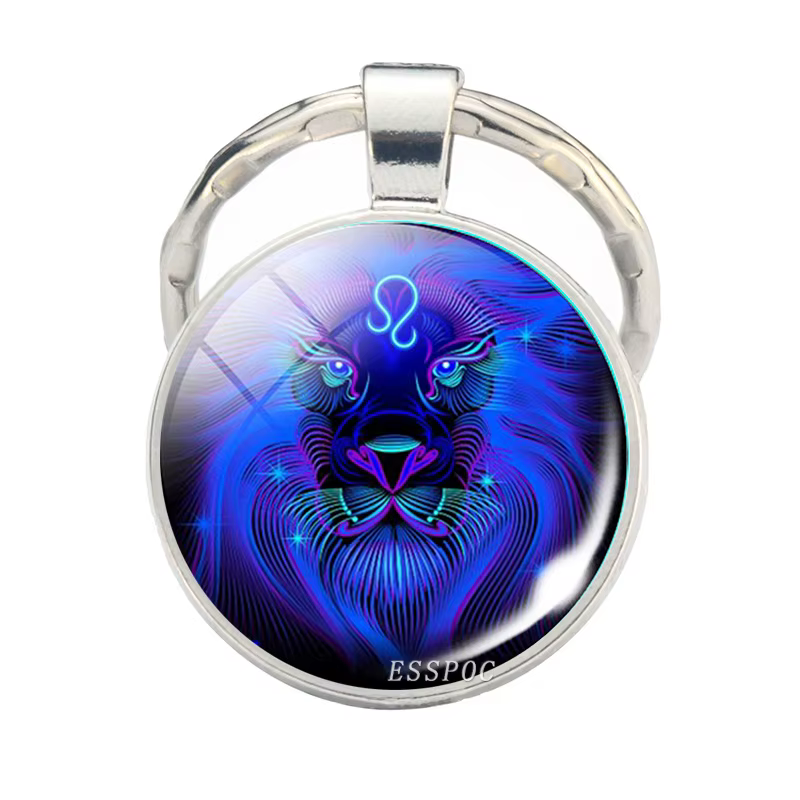 12 signes du zodiaque Scorpion Lion verre métal porte-clés femmes hommes Couples porte-clés voiture porte-clés anneaux mode astrologie cadeaux