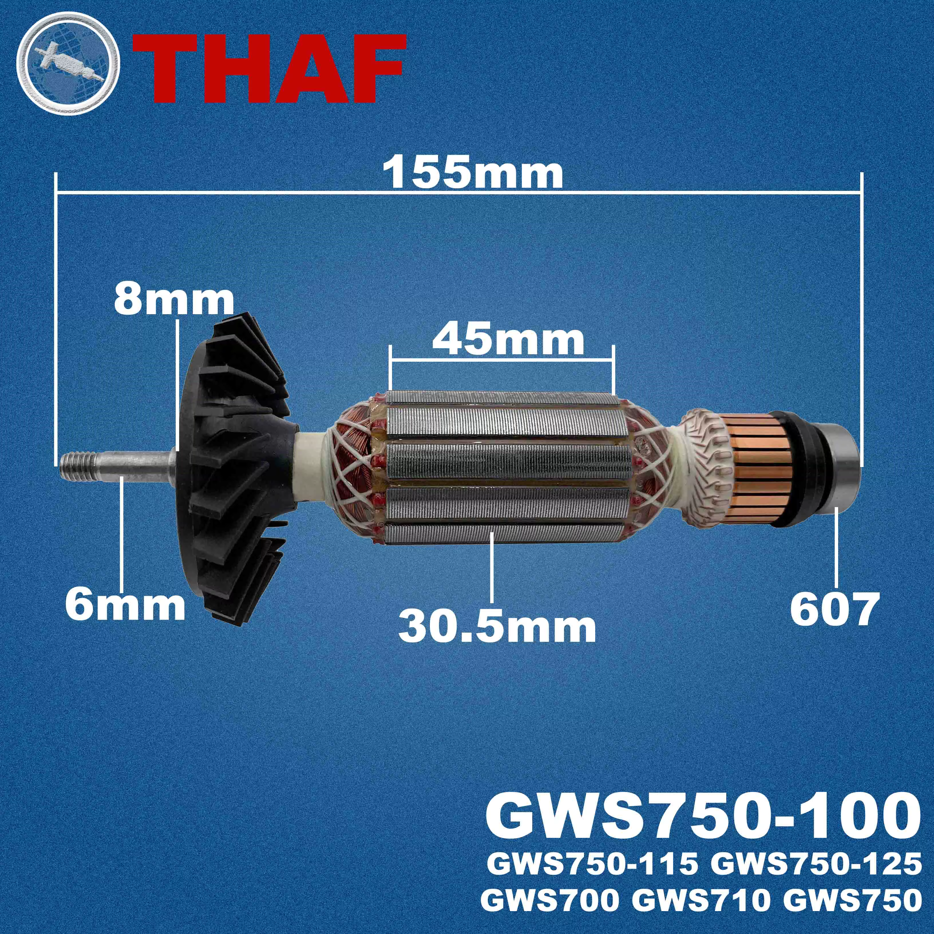 AC 220V 240V GWS750-100 Induit Rotor pour BOSCH GWS750-100S Meuleuse Angulaire Pièces de rechange