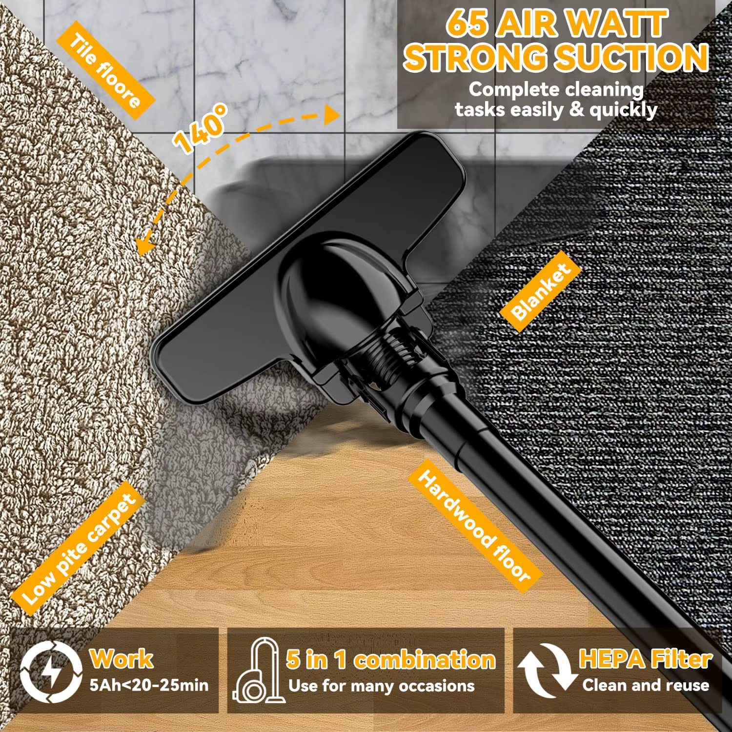 Aspirateur électrique à main 5 en 1 avec moteur puissant 400W