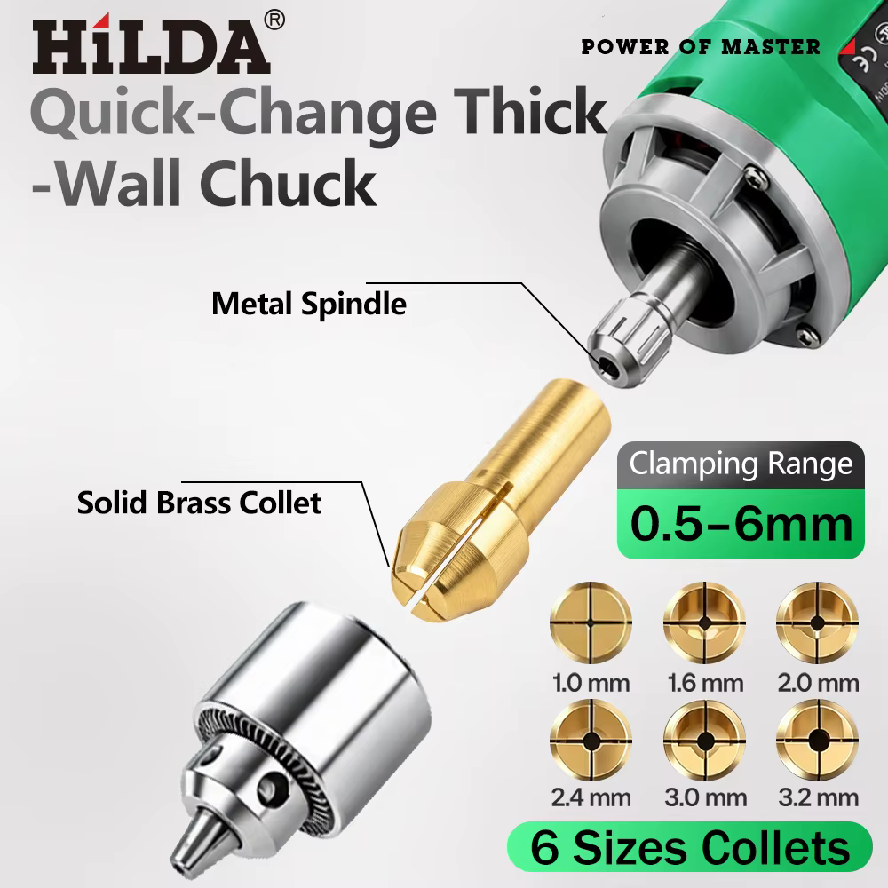 HILDA 500W vert graveur perceuse électrique 6 positions vitesse Variable haute puissance travail du bois outils rotatifs ensemble meuleuse polissage