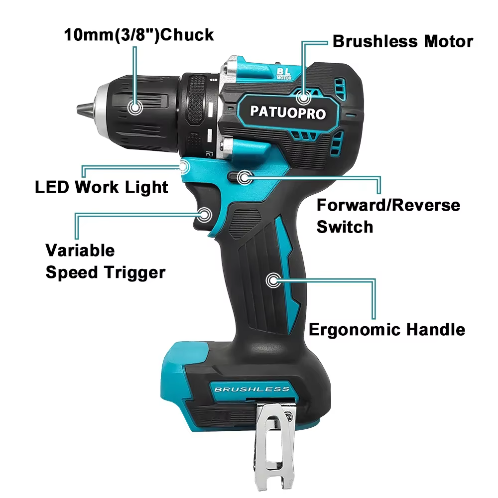 PATUOPRO-Perceuse électrique sans balais pour Makita, outils électriques rechargeables, pilote de perceuse sans fil, batterie 18V, couple Liqu100N. m, 21V