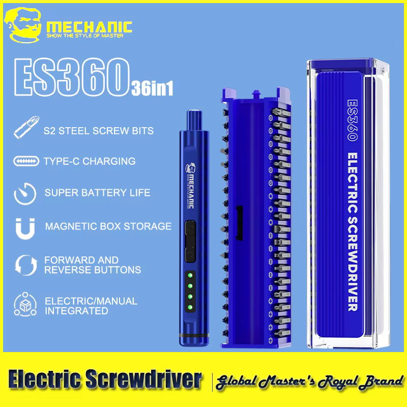 Mécanicien ES360 36-en-1 ensemble d'outils tournevis électrique avec lumière LED embouts magnétiques