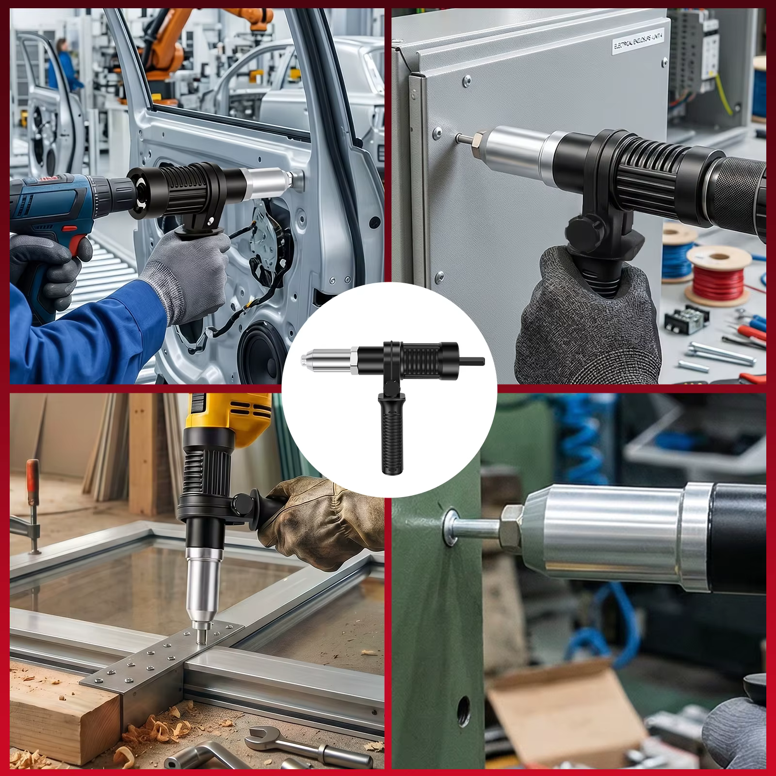 Kit d'adaptation pour perceuse à rivets avec 4 têtes de rivets 2