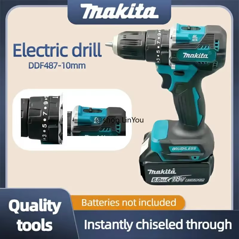 Perceuse à percussion Makita DDF487 10 mm sans balais 18 V lithium-ion rechargeable