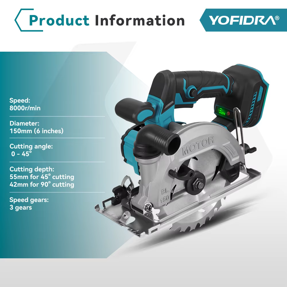 YOFIDRA 150MM scie circulaire électrique sans brosse 6 "sans fil multifonctionnel coupe-bois outil
