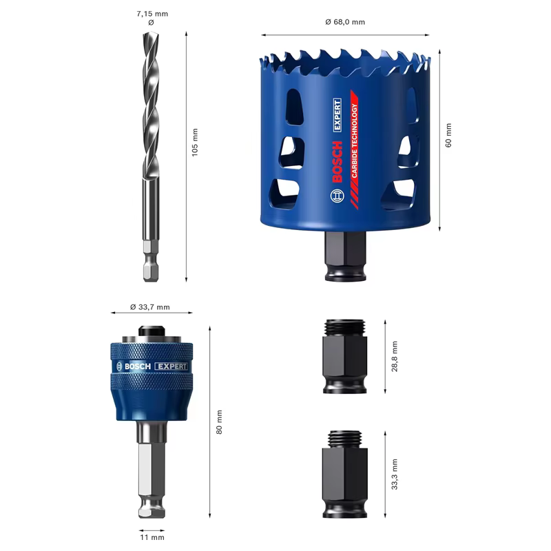BOSCH 2608901910 EXPERT Multi Material PC Plus Ensemble de démarrage pour scie cloche pour le bois avec accessoires pour outils à métal et briques